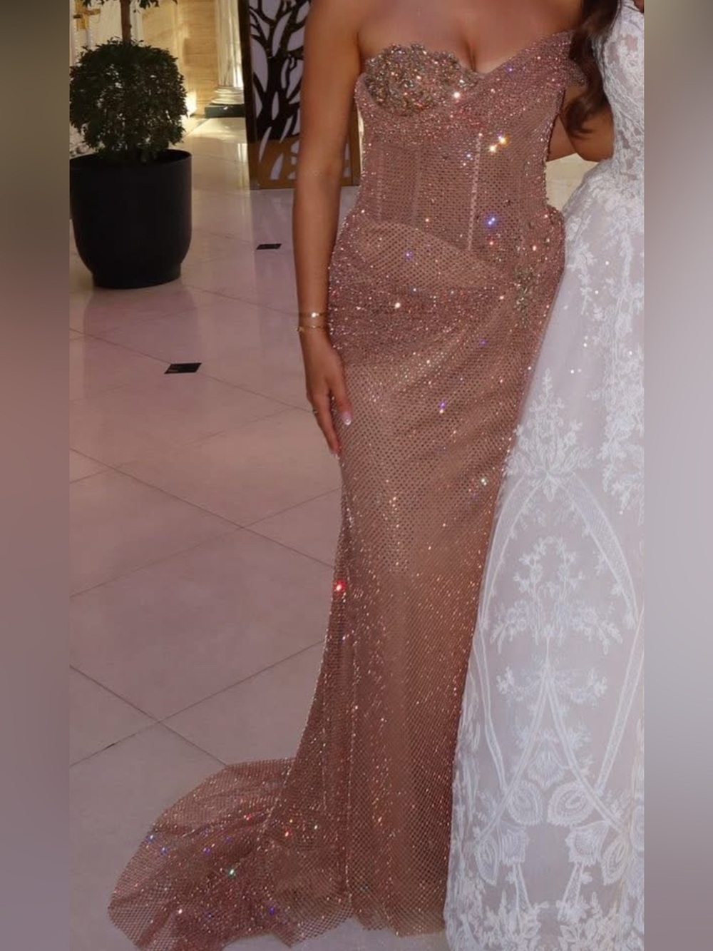 Gold Mesh Evening Gown with Draped Detail made in  Turkey, worn once